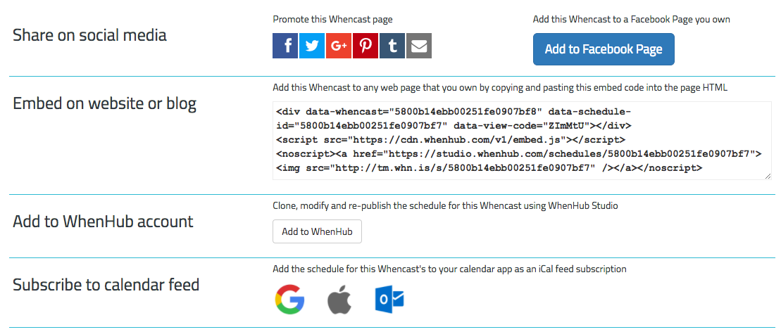 Whencast Share and Embed